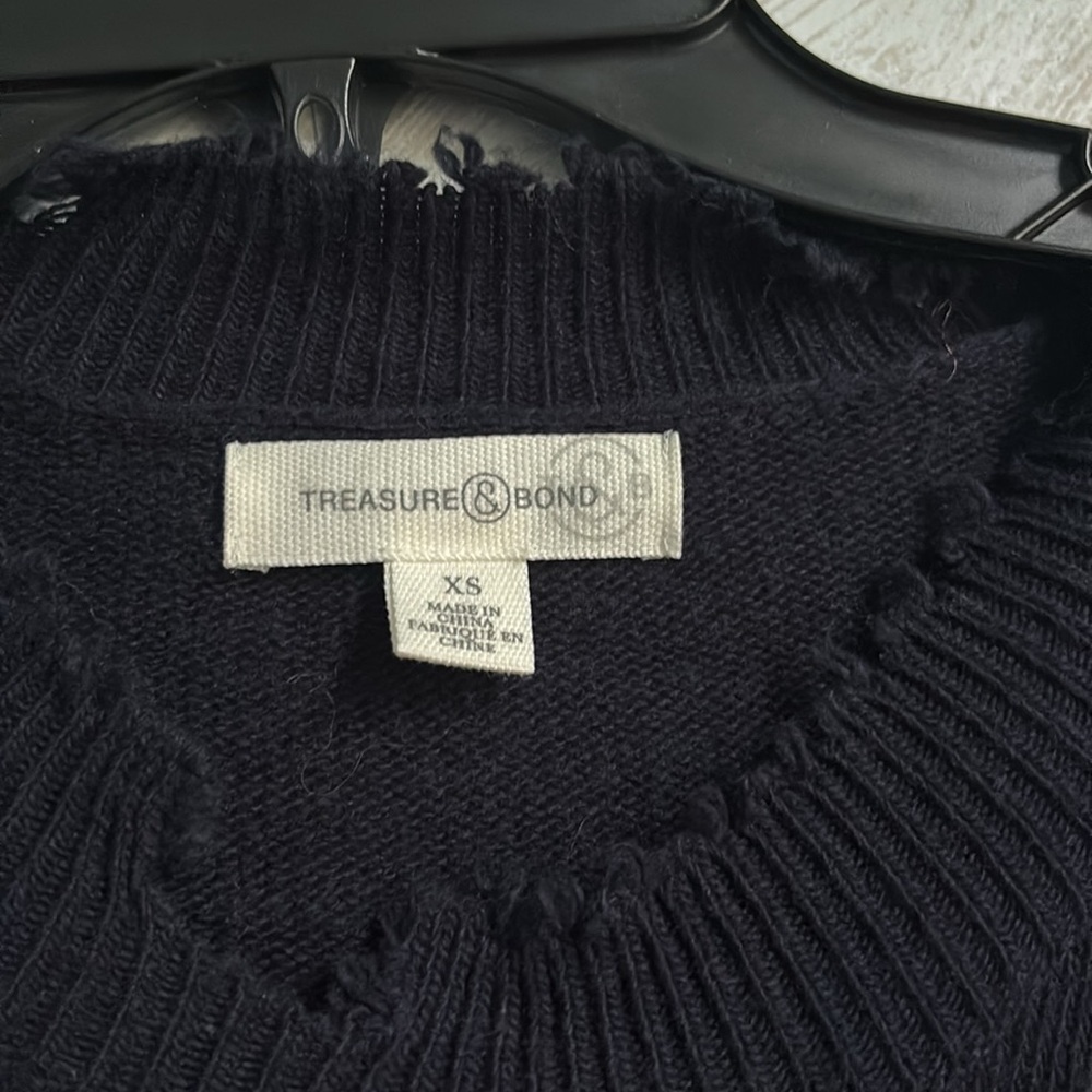 NEW Treasure & bond blue sweater distressed XS - Picture 2 of 4